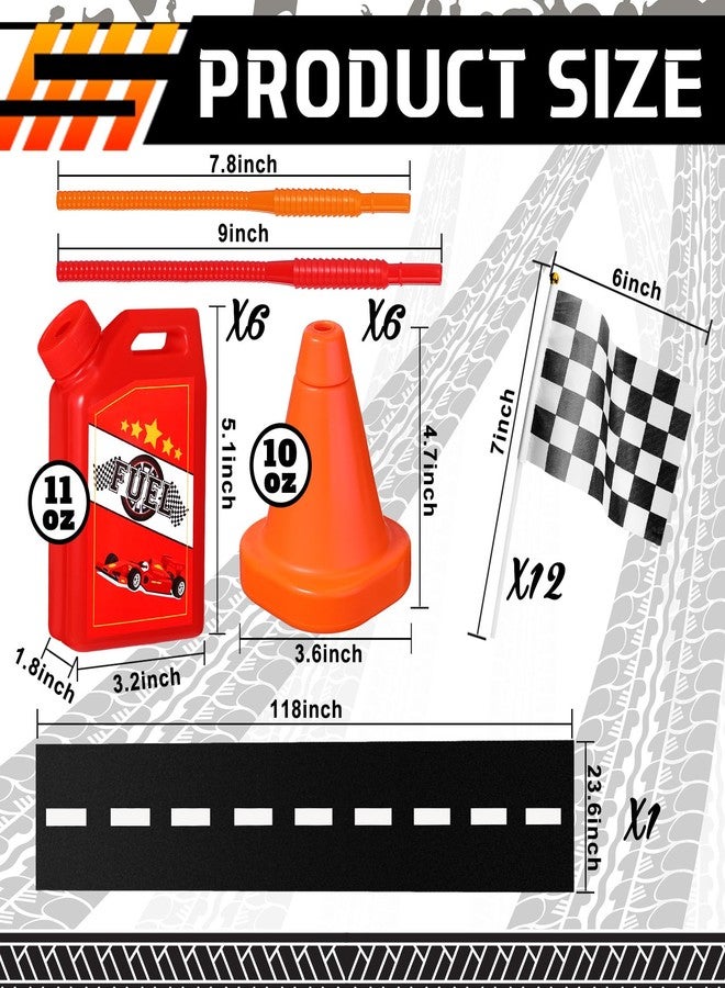 Mifoci 25 Pcs Racing Birthday Party Supplies Include 6 Fuel Race Cups 6 Cone Cups 12 Checkered Flags and Racetrack Floor Runner Race Theme Party Decorations for Racing - Image 3